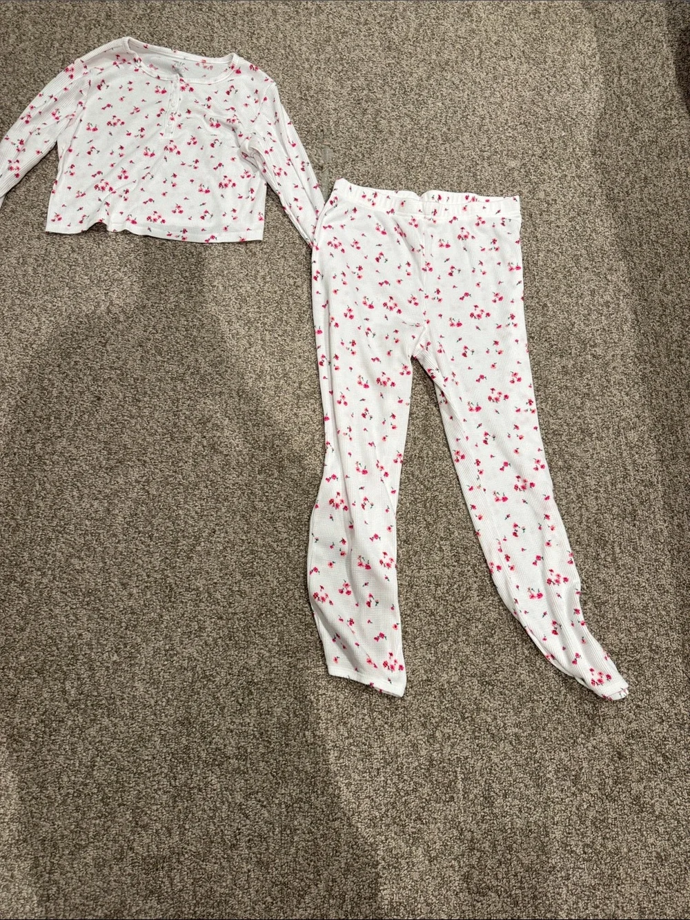 Girls White Cherry-Print Pajama Set